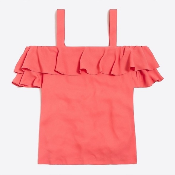 J. Crew Tops - J Crew Coral Ruffle Off-Shoulder Top